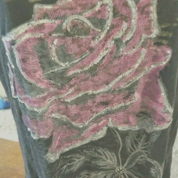 BONGO Black Sheer Mesh Stretch Blouse/Halter Rose - Picture 2 of 7